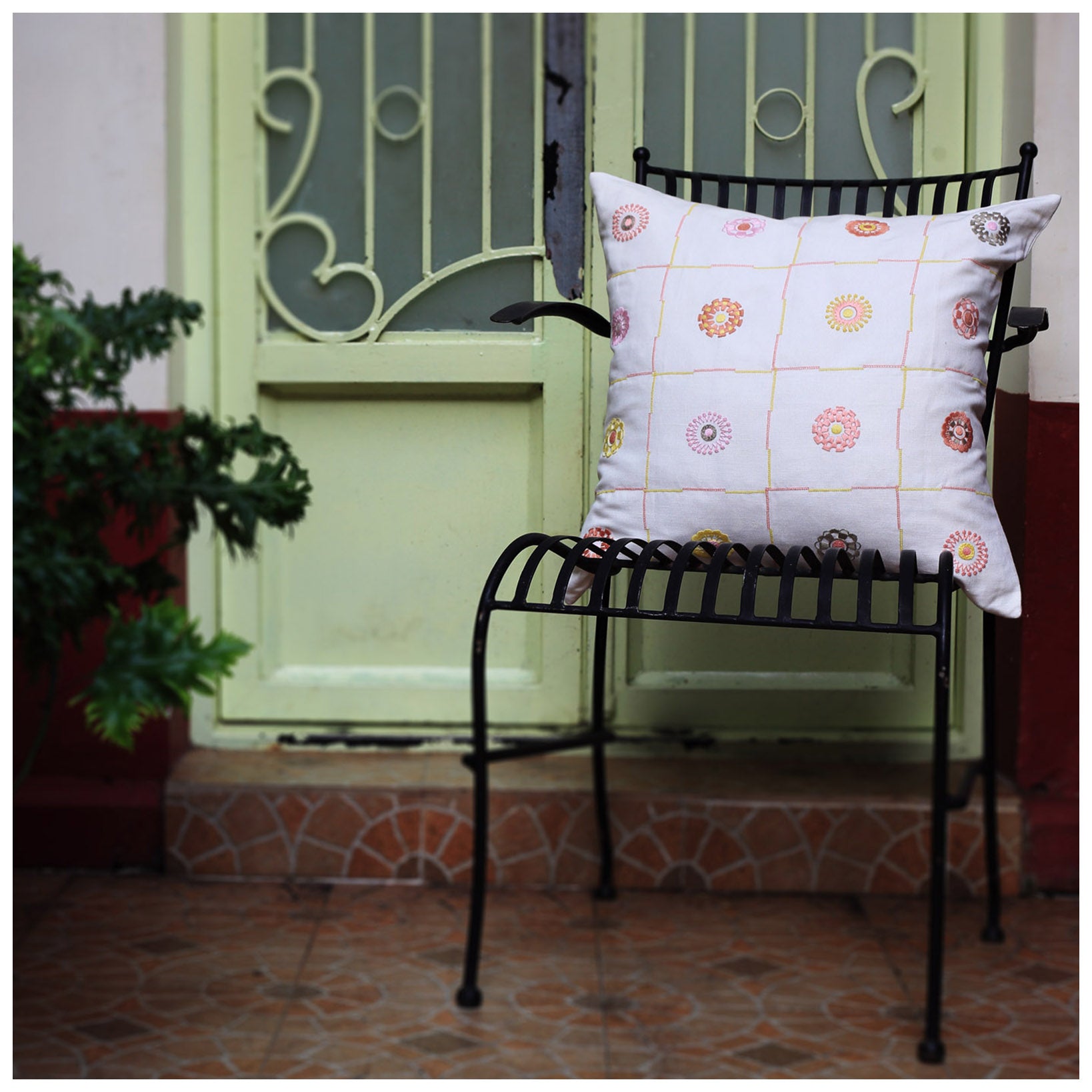 Kvet Pink Embroidered Cushion